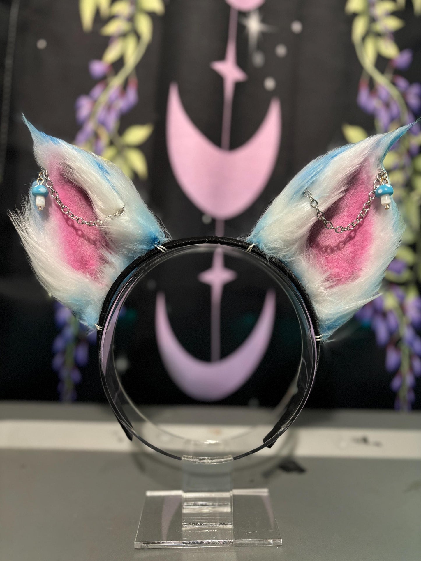 Blue Mushroom Kitten Ears: Faux Fur Cosplay Headband (1st gen)